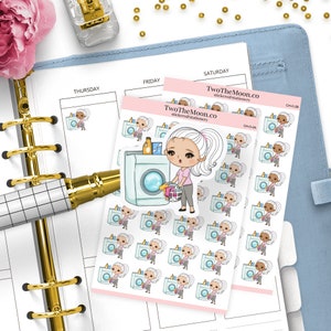 Pegatinas de Olivia lavando ropa Icono Pegatinas funcionales para planificador Bullet Journal, Filofax, Erin Condren, Happy Planner