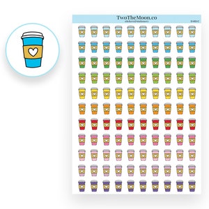 Stickers planificateur café Doodle / Stickers planificateur fonctionnel icône / Bullet Journal, Filofax, Erin Condren, Happy Planner