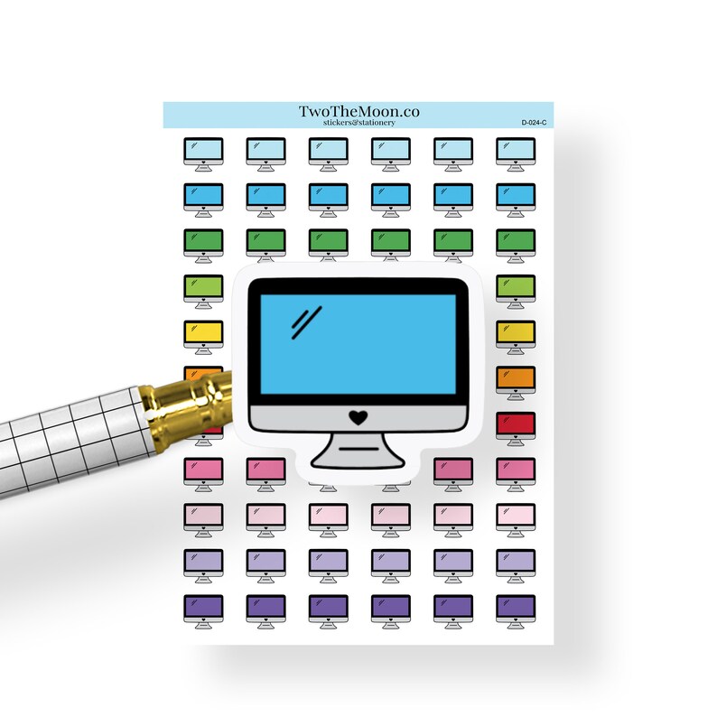 Computer Monitor Sticker Computer Work Multicolor Doodle Planner Stickers, Icon Functional ...