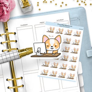 Autocollants de travail Winston Corgi | Stickers agenda fonctionnels icône mignon pour Bullet Journal, Erin Condren, Happy Planner, Hobonichi