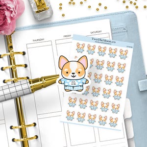 Adesivi Winston the Corgi PJ All Day - Giornata di relax o salotto accogliente / Icone per Bullet Journal, Erin Condren, Happy Planner, Hobonichi