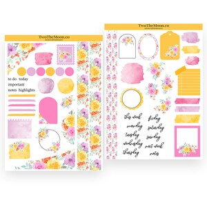 Kit Semanal Floral para Agendas | Adesivos Funcionais para Agendas com Ícones Fofos para Bullet Journal, Erin Condren, Agenda Feliz, Hobonichi