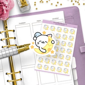 Cutie Cat Bedtime Planner Stickers – Night Routines, Rest Days, Cozy, Journals, Hobonichi, Happy Planner, Erin Condren, Functional Icons