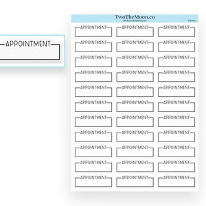 May include: A sheet of 30 white rectangular stickers with black borders and the word "APPOINTMENT" printed in black on each sticker.