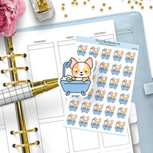 Adesivi da bagno Winston the Corgi – Relax, Giornata di coccole, Serata di cura di sé / Icone per Bullet Journal, Erin Condren, Happy Planner, Hobonichi