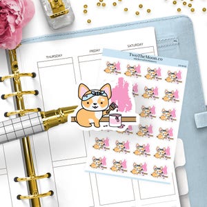 Adesivi per la ristrutturazione di Winston il Corgi – Progetto per la casa, Pittura, Fai da te / Icone per Bullet Journal, Erin Condren, Happy Planner, Hobonichi