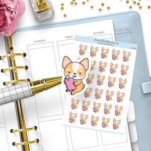 Adesivos para Agenda Winston Corgi | Adesivos Funcionais para Agenda com Ícones Fofos para Bullet Journal, Erin Condren, Agenda Feliz, Hobonichi