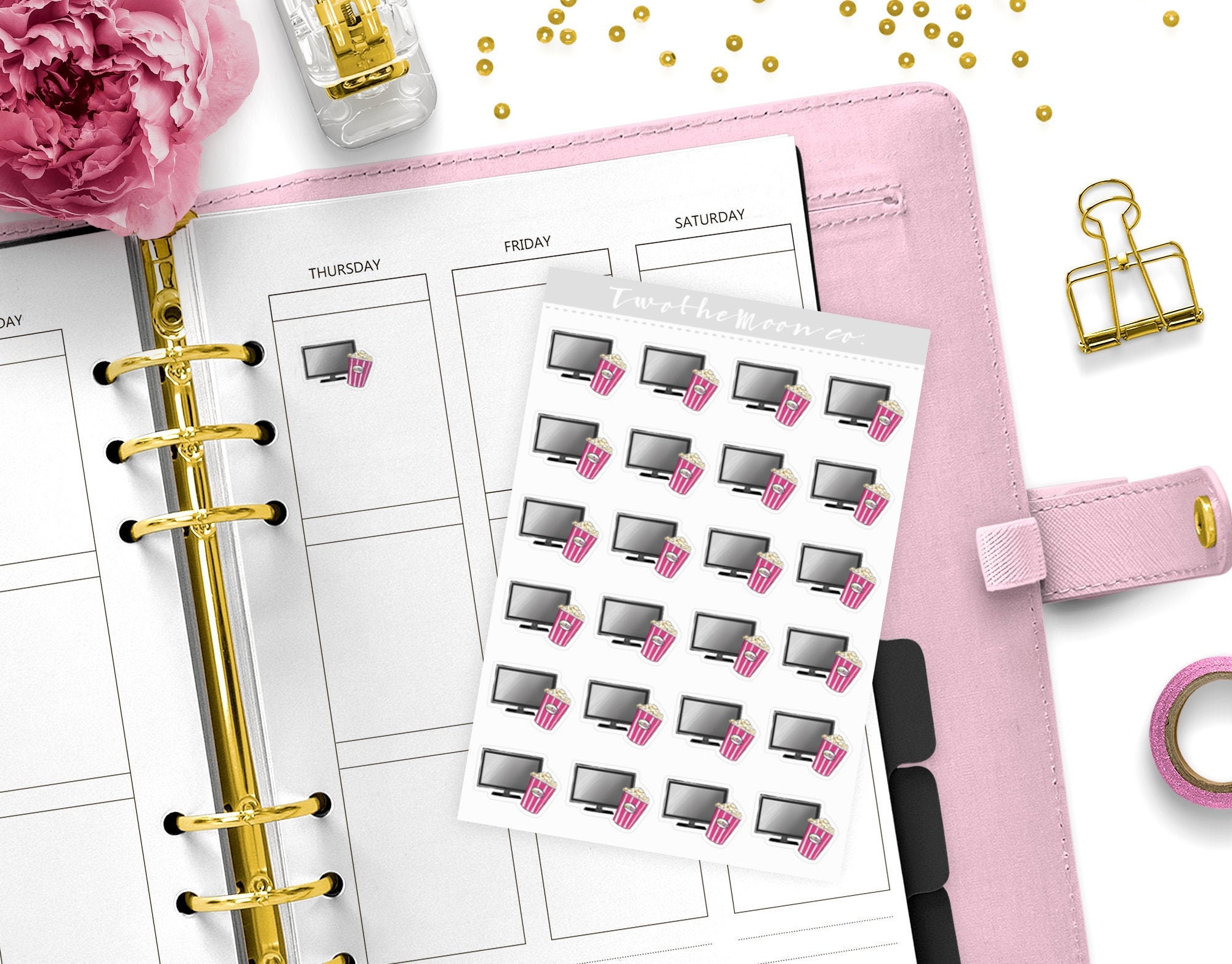 Wathcing Sticker TV Movie Watching Planner Stickers: Functional Task Icons - Etsy
