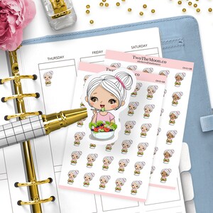 Stickers Olivia Eating Salad / Stickers Icon Functional Planner / Bullet Journal, Filofax, Erin Condren, Happy Planner