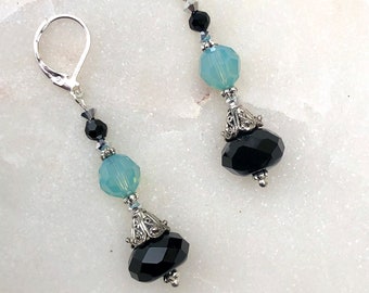 Black Onyx Earrings Swarovski Pacific Opal Earrings Onyx Dangle Earrings Artisan Earrings Gemstone Earrings Black Onyx Drop Earrings