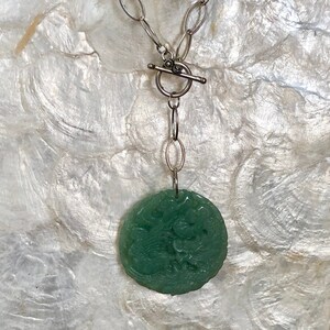 Carved Jade Dragone Pendant Dragon Jade Y Necklace Jade Lariat Necklace Sterling Silver Y Necklace Dragon Jade Pendant