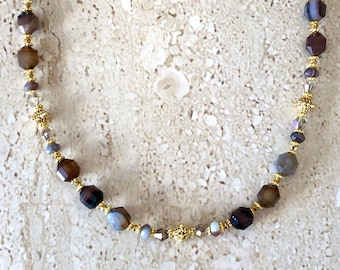 Botswana Agate Necklace Gemstone Necklace Botswana Agate Strand Necklace Handmade Jewlery Gift for Her