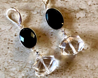 Black Onyx Earrings Onyx Earrings Crystal Quartz Earrings Gemstone Earrings Black Onyx Dangle Earrings Statement Earrings Handmade