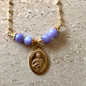 Saint Peregrine Necklace Saint Peregrine Pendant St Peregrine Necklace Patron Saint of Cancer Patients Purple Jade Religious Necklace image 1