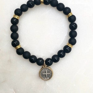 Saint Benedict Bracelet San Benito Bracelet Protector of Evil Maltese Cross Agate St Benedict Bracelet Christian Bracelet Faith Jewelry