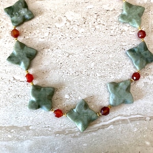 Jade Necklace Moss Jade Necklace Carnelian Necklace Moss Matt Jade Statement Necklace Jade and Carnelian Necklace Collar Handmade