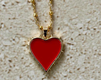 Heart Pendant Red Enamel Heart Necklace Valentine Gift Heart