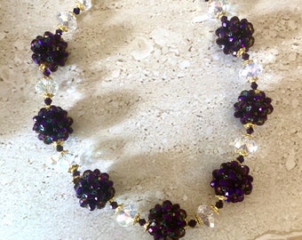Purple Necklace Purple Crystal Necklace Choker Statement Necklace Purple Collar Necklace
