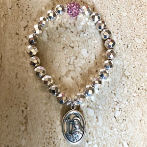 Saint Rita Bracelet Silver Plated Agate St Rita of Cascia Bracelet Patron Saint of Fertility and Hopeless Causes Religious Jewelry Christian