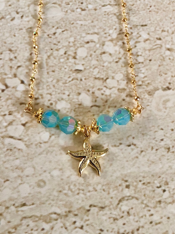 Starfish Necklace Starfish Pendant Swarovski Crystal Pacific Opal