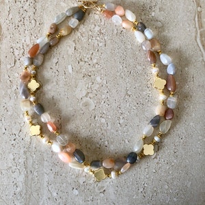 Moonstone Necklace Moonstone Double Strand Necklace Ombré Moonstone Statement Necklace Quatrefoil Necklace Moonstone Nugget Handmade