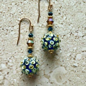 Lampwork Earrings Lampwork Dangle Earrings Glass Raised Dots Abstract Earrings Lampwork