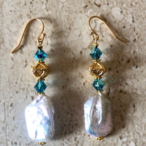 Pearl Earrings Freshwater Pearl Dangle Earrings Swarovski and Freshwater Cultured Pearl Drop Earrings June Birthstone Handmade Earrings