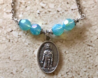 Saint Peregrine Necklace Saint Peregrine Pendant Patron Saint of Cancer Patients St Peregrine Jewelry Swarovski Crystal Faith Jewelry