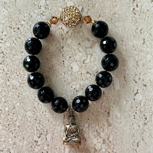 Buddha Bracelet Black Onyx Buddha Bracelet Yoga Jewelry Beaded Stacking Bracelet Sacral Chakra Black Onyx Gemstone Bracelet