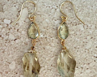 Lemon Quartz Earrings Lemon Quartz Dangle Earrings Handmade Gemstone Earrings November Birthstone