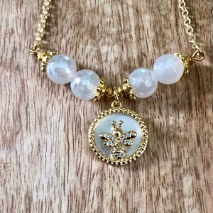 Bumble Bee Necklace Bumble Bee Pendant Mother of Pearl Bee Pendant Bee Jewelry Bee Necklace