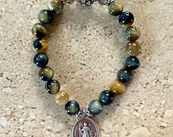 Saint Raphael Bracelet Arch Angel Raphael Patron Saint of Healing Tiger’s Eye Archangel Healing Jewelry Religious Gift  Faith Jewelry