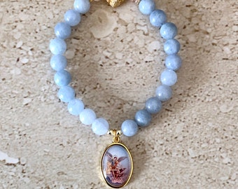 Archangel Michael Bracelet St Michael Bracelet Aquamarine Bracelet Saint for Protection Religious Bracelet Faith Jewelry Religious Gift