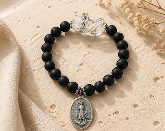 Saint Raphael Bracelet Arch Angel Raphael Bracelet Patron Saint of Healing Venetian Glass Bracelet Black Onyx St Raphael Bracelet Healing