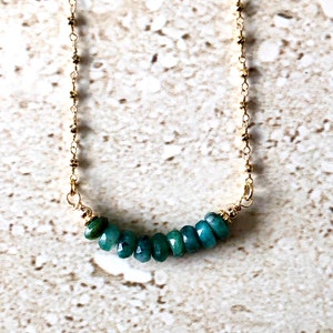 Emerald Necklace Raw Emerald Pendant Dainty Emerald Necklace Minimalist Emerald Bar Pendant May Birthstone Emerald Beaded Bar Necklace