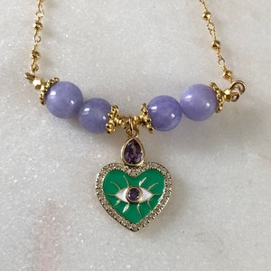 Evil Eye Pendant Third Eye Pendant Lilac Jade Pendant Evil Eye Necklace Protection Jewelry Enamel Evil Eye Necklace Third Eye