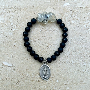 Saint Raphael Bracelet Arch Angel Raphael Bracelet Patron Saint of Healing Venetian Glass Bracelet Black Onyx St Raphael Bracelet Healing