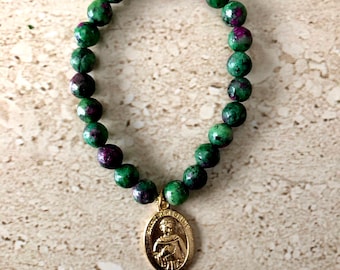 Saint Peregrine Bracelet St Peregrine Bracelet Patron Saint of Cancer Patients Ruby Zoisite Saint Peregrine Bracelet Handmade