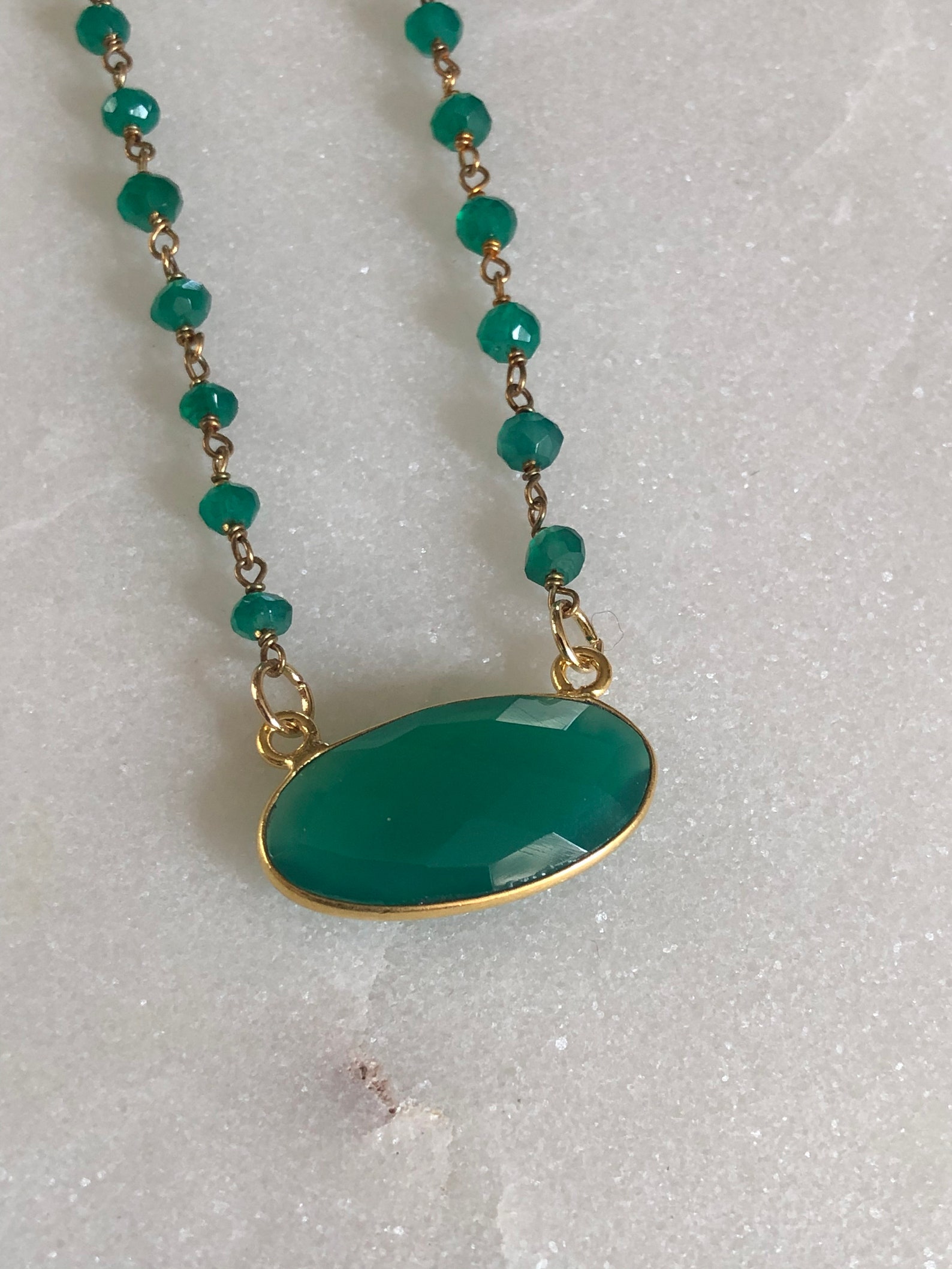 Green Onyx Pendant Green Onyx Necklace Layering Necklace Green Etsy