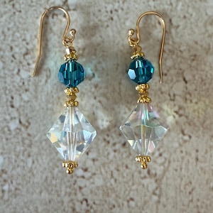 Swarovski Crystal Earrings Indicolite Crystal Earrings Dangle Earrings Swarovski Evening Earrings Emerald Crystal Teal Earrings Handmade