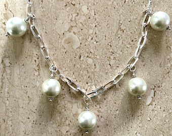 Paper Clip Necklace White Shell Pearl Necklace Paper Clip Chain White Shell Pearl Necklace Chain