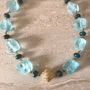 Aqua Quartz Necklace Chunky Aqua Quartz and Chrysocolla Statement Necklace Raw Aqua Quartz Statement Necklace Handmade Chunky Choker