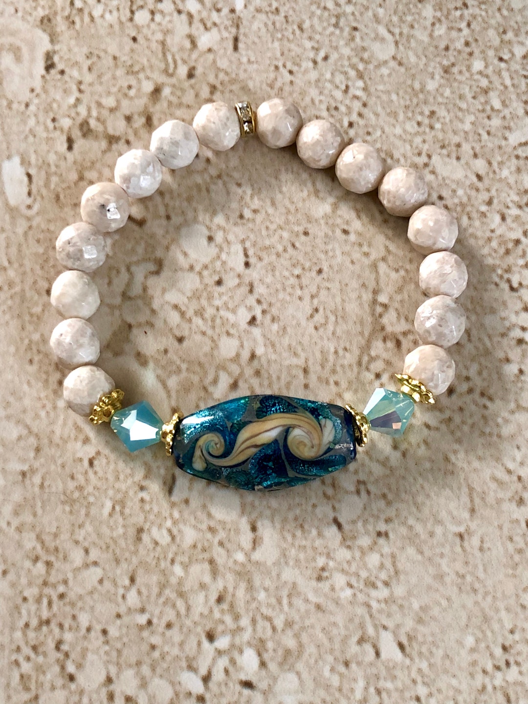 Venetian Glass Bracelet Murano Glass Bracelet Turquoise and Cobalt Blue ...