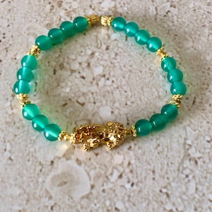 Pixiu Bracelet Green Onyx Pixiu Bracelet Pixiu Jewelry Green Onyx Heart Chakra Feng Shui Bracelet Attract Wealth