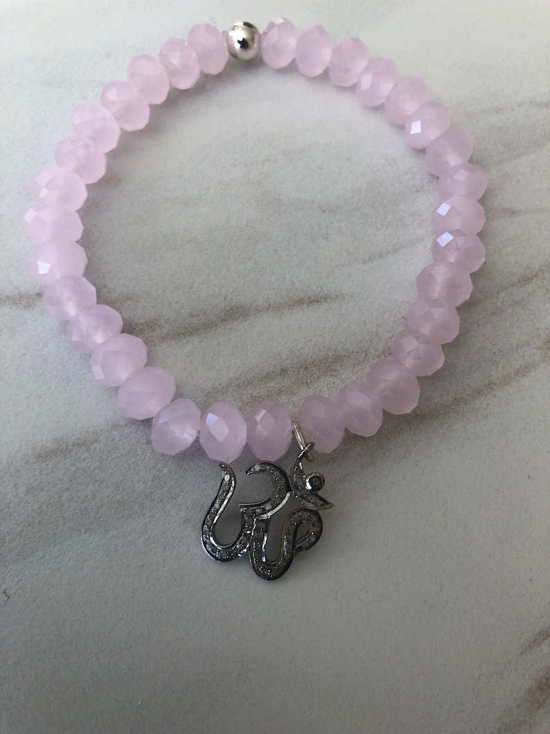 Ohm Bracelet Rose Quartz Gemstone Bracelet Diamond Ohm Bracelet Yoga Bracelet Diamond Beaded Bracelet Diamond Ohm Rose Quartz Bracelet