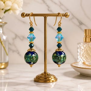 Murano Glass Earrings Venetian Glass Earrings Swirl Cobalt and Aqua Murano Earrings Blue Dangle Earrings Handmade Jewelry bild 7