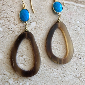 Horn Earrings Turquoise Earrings Horn Dangle Earrings Bold Earrings Statement Earrings Trendy Earrings Horn Jewelry Turquoise Horn Earrings