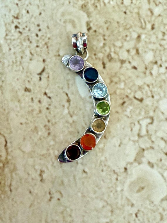 Chakra Crescent Moon Pendant Chakra Pendant Moon Sterling Silver 7 Chakra Pendant