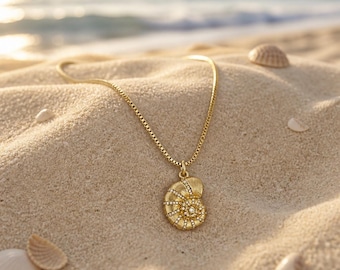 Shell Pendant Nautilus Shell Necklace Ammonite Necklace CZ Nautilus Shell Pendant