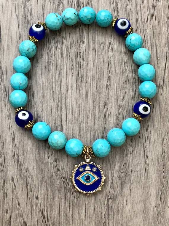 Third Eye Bracelet Turquoise Evil Eye Bracelet Protection Bracelet Dainty Third Eye Charm Bracelet Enamel Evil Eye Third Eye Bracelet Etsy